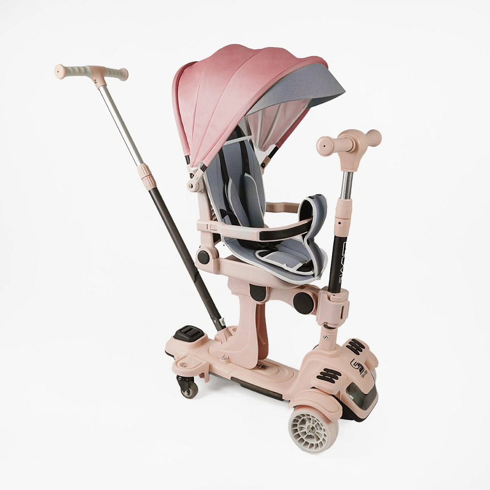 Самокат 5в1 Skyper PU 125х40мм підсвічування платформи з додатковими колесами захисний бампер капюшон Рожевий (BL-72440) Чернігів - фото 1