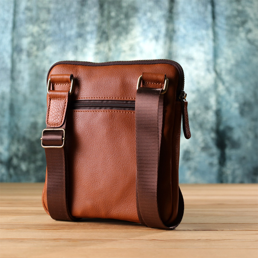 Мужская кожаная сумка через плечо из прочной зернистой кожи Shvigel 23151 Рыжий Киев - изображение 2