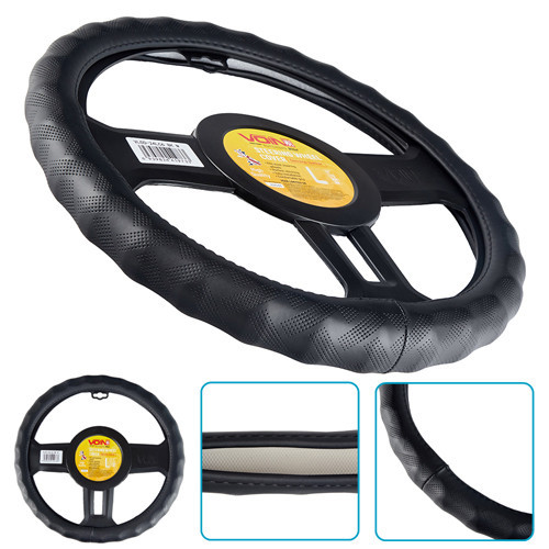 Чохол на кермо VLOD-24LC6 BK чорний шкіряний з одним швом, БО Харків - фото 1