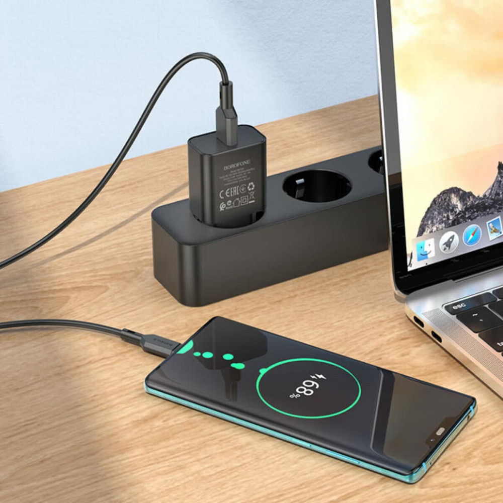 Мережевий зарядний пристрій BOROFONE BA72A Spring single port QC3.0 charger set(Type-C) Black Київ - фото 3