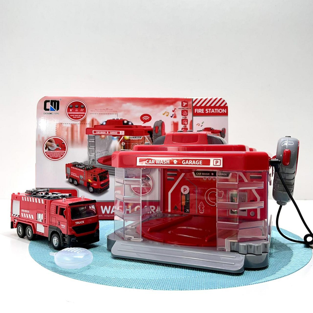 Набір Пожежний автомийка металопластикова машинка підсвічування парогенератор звуки рухомі елементи мікрофон Червоний (CLM 886) Чернигов - изображение 2