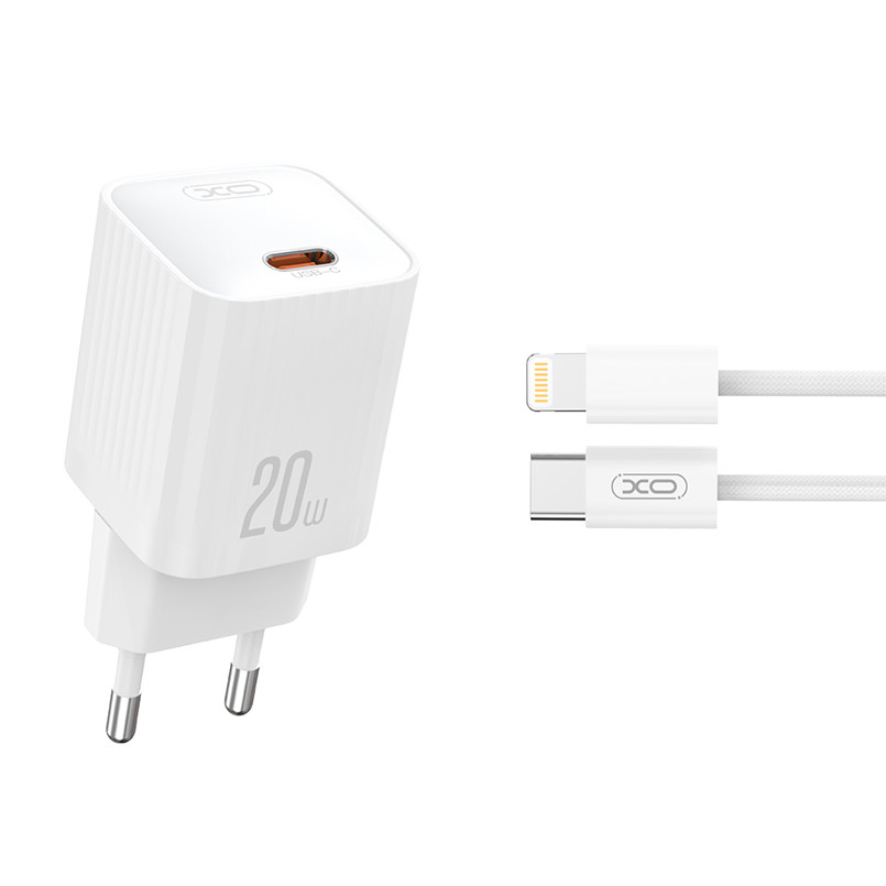 Мережевий зарядний пристрій XO L146 PD20W Single USB-C + Lightning cable білий Львів - фото 1