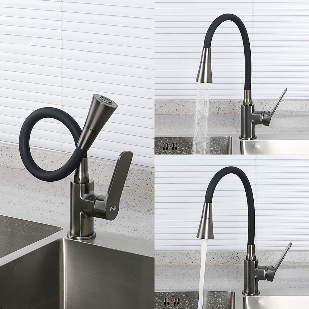 Змішувач для кухні Frap F4462 з гнучким виливом, графіт/чорний Київ - фото 5
