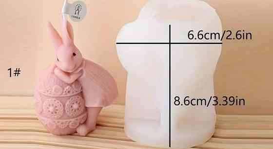 Силиконовая форма кролик для свечей, 3D форма заяц, молд для свечей, гипса, мыла и эпоксидной смолы Киев