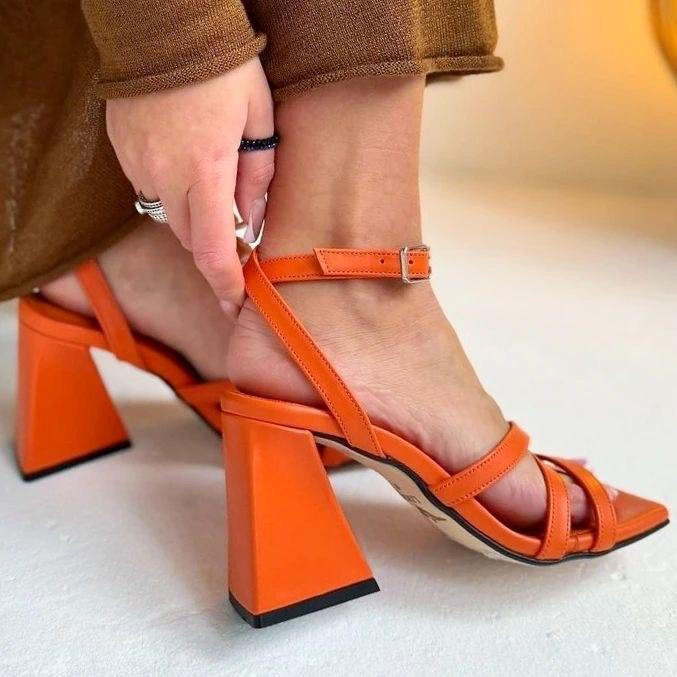 LIRIO Яскраві босоніжки жіночі помаранчеві, натуральна шкіра літні на стійких підборах LIRIO L0 Коломыя - изображение 4
