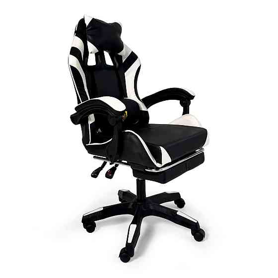 Геймерское кресло Primaveo с эргономичными подушками и выдвижной подставкой для ног, Черный/Белый Киев