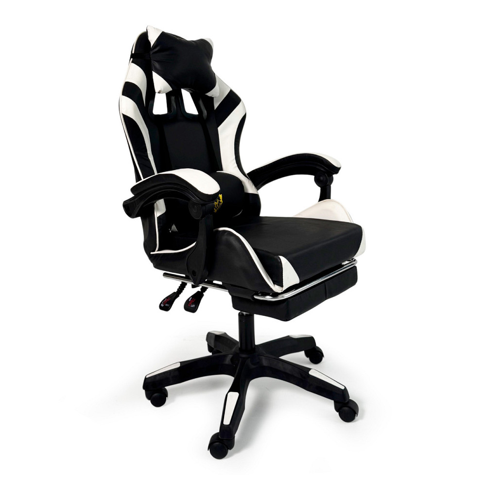 Геймерское кресло Primaveo с эргономичными подушками и выдвижной подставкой для ног, Черный/Белый Киев - изображение 1