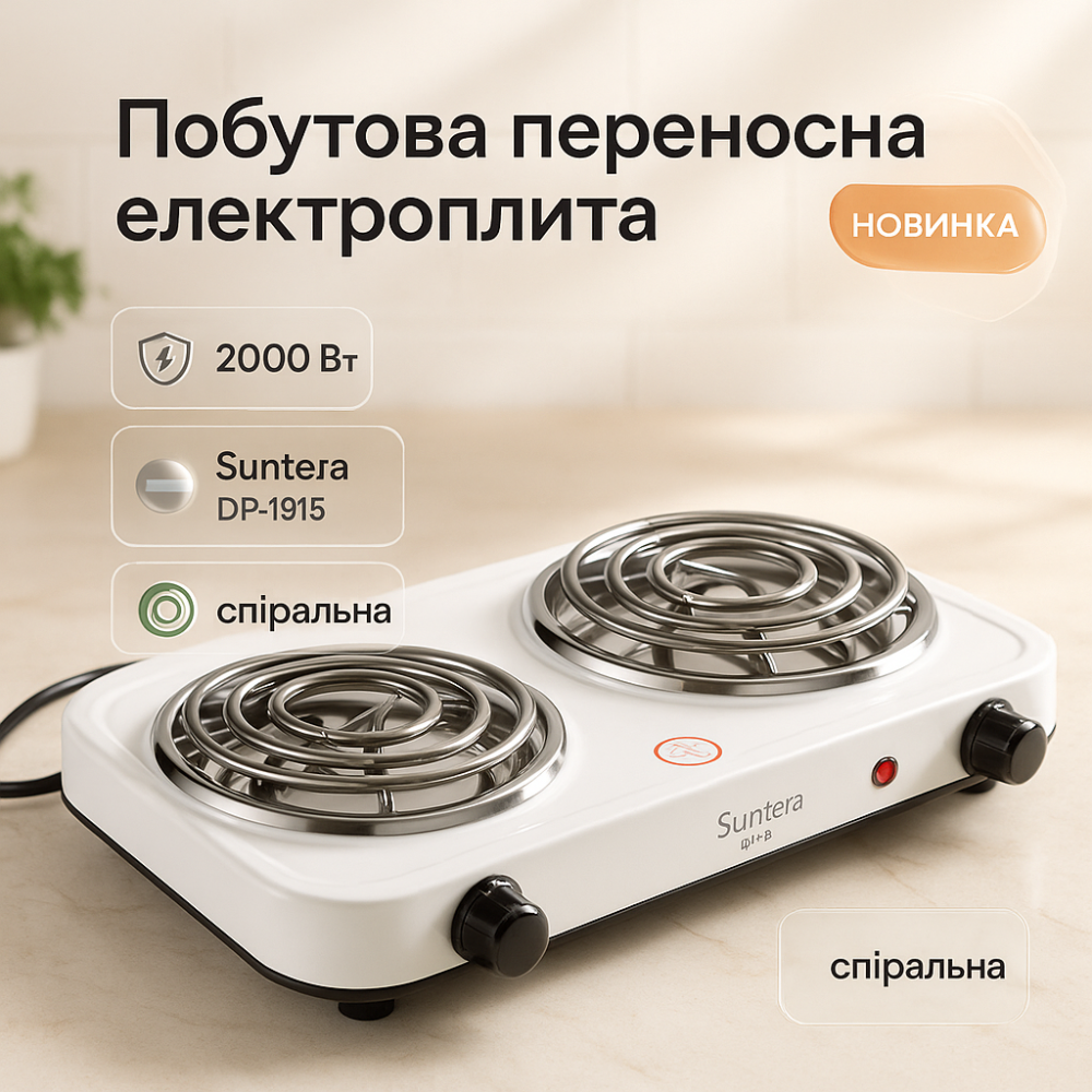 Плити настільні для кухні переносні Suntera DP-1915 2000Вт, Міні-плита для дому, Надійна кухонна плита LN-69 Львів - фото 9