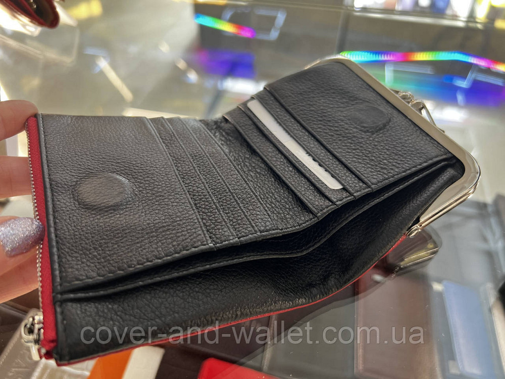 Небольшой женский кожаный кошелек в ретро стиле красно-черного цвета Helen Verde 6133 Киев - изображение 13