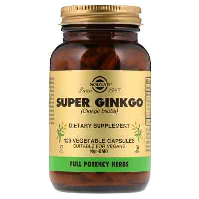 Травы Solgar Гинкго Билоба Супер, Super Ginkgo Biloba, 120 желатиновых к (SOL-03915) Винница