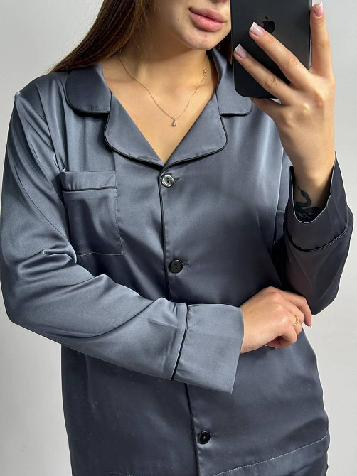 Комплект шовковий трійка сорочка з шортами і штанами Графітовий XL Харків - фото 6