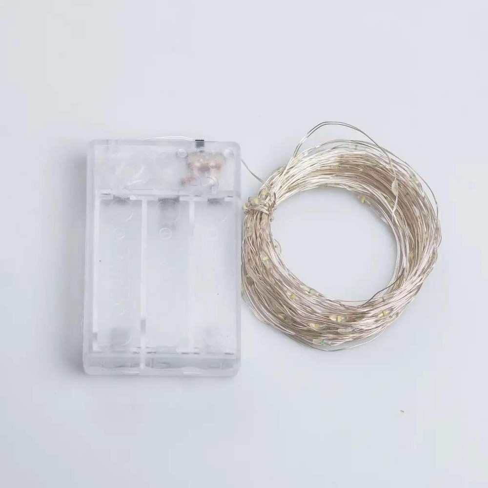 Гірлянда "Роса" 10м, 100 LED, на батарейках, білий провод Київ - фото 5