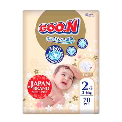 Подгузники GOO.N Premium Soft 3-6 кг Размер 2 S на липучках 70 шт (F1010101-153) Винница