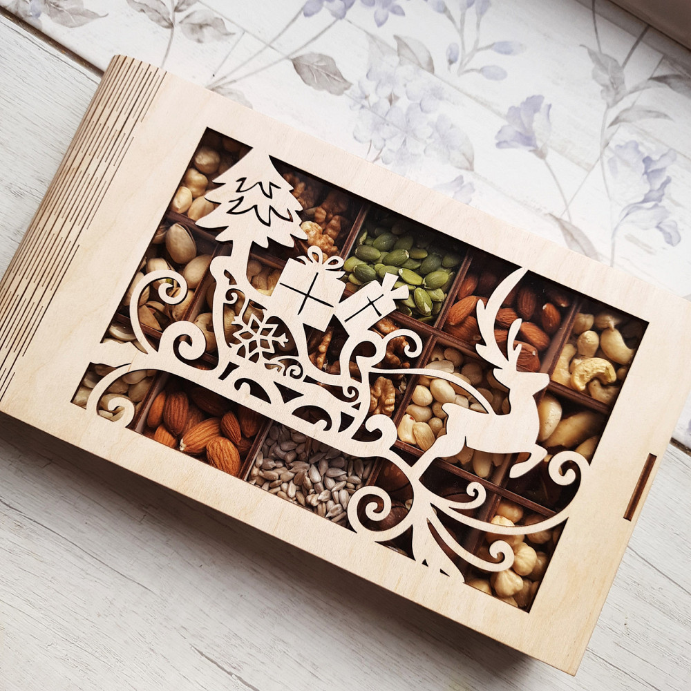 Дерев'яна коробочка з горіхами до Нового Року на 15 комірок Царство Меду 500 грам Одеса - фото 3