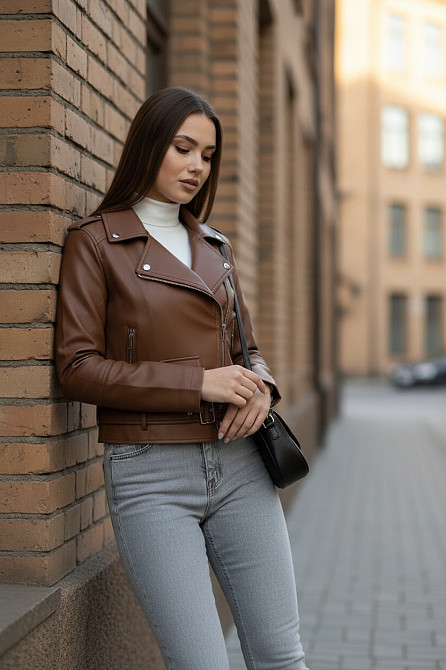 Куртка косуха  женская эко кожа Коричневый M-L Харьков - изображение 3