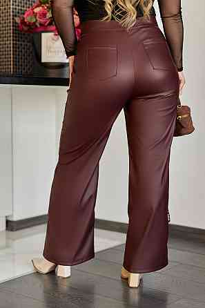 Женские кожаные брюки с высокой посадкой 