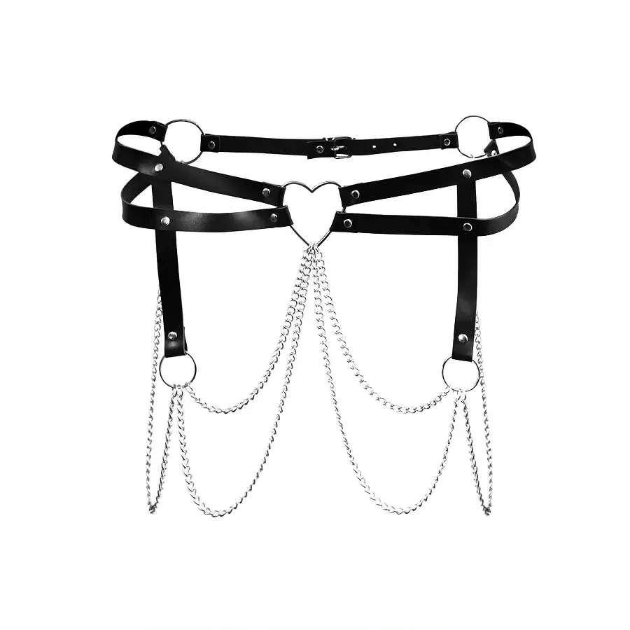 Шкіряний пояс декорований ланцюжками Art of Sex - Becky, розмір L-2XL, колір Чорний Львов - изображение 3