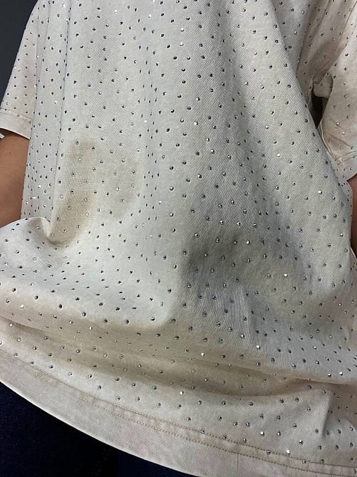 Футболка жіноча YUJIE YISHANG 8532 варена тай дай з камінцями оверсайз бежева, бежевий, one size Одеса - фото 5