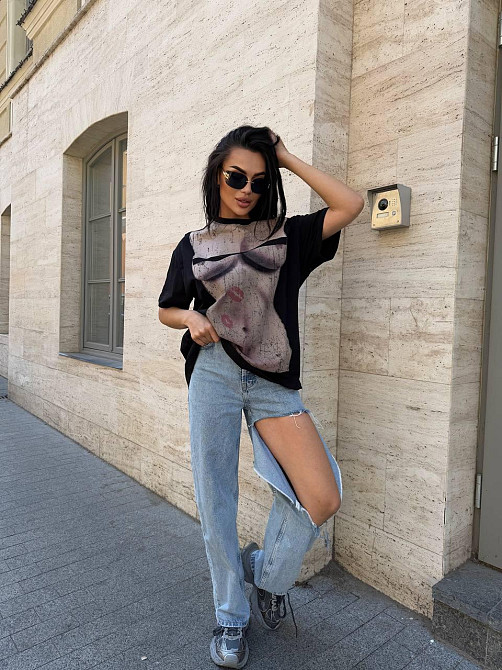 Женская стильная оверсайз футболка с накатом турецкий кулир Одесса - изображение 7