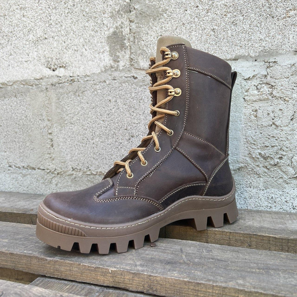 Чоловічі військові шкіряні берці демісезонні коричневі, тактичні  якісні водостійкі шкіряні берці весна осінь Львів - фото 8