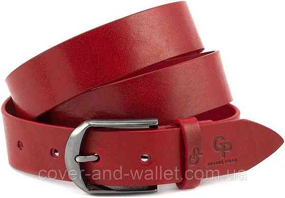 Классический ремень красного цвета из гладкой кожи 35мм PS Leather Киев