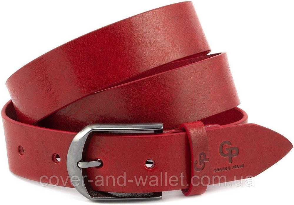 Классический ремень красного цвета из гладкой кожи 35мм PS Leather Киев - изображение 1