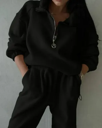 Жіночий теплий костюм-двійка: кофта та штани двосторонній фліс «Полар» Чорний, 50/52 Одеса
