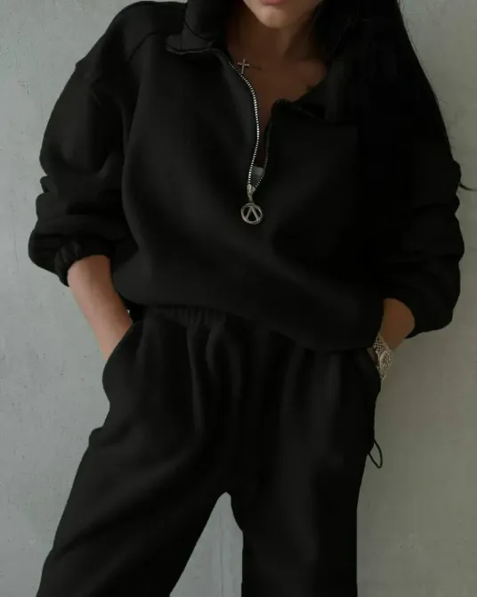 Жіночий теплий костюм-двійка: кофта та штани двосторонній фліс «Полар» Чорний, 50/52 Одеса - фото 1