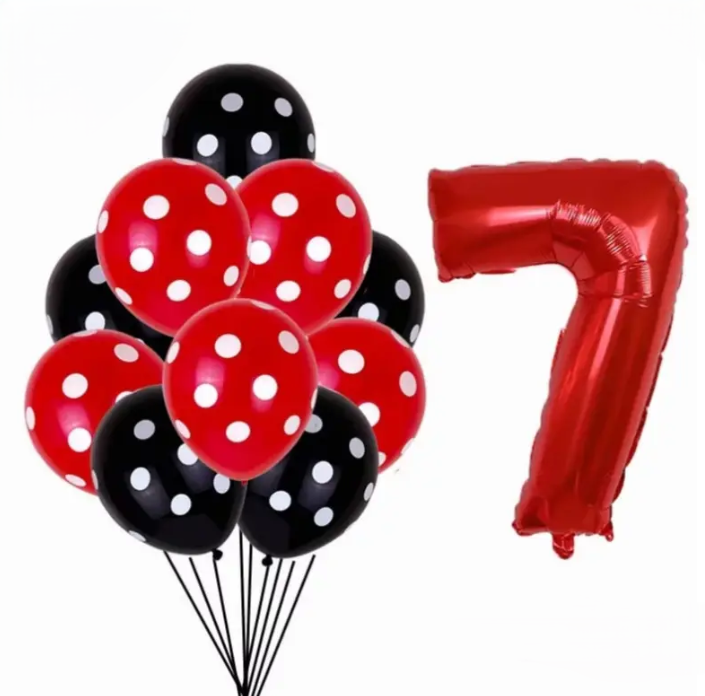 Шарики Леди Баг и шарик цифра 7 11 штук 32 дюйма красно-черный Киев - изображение 1