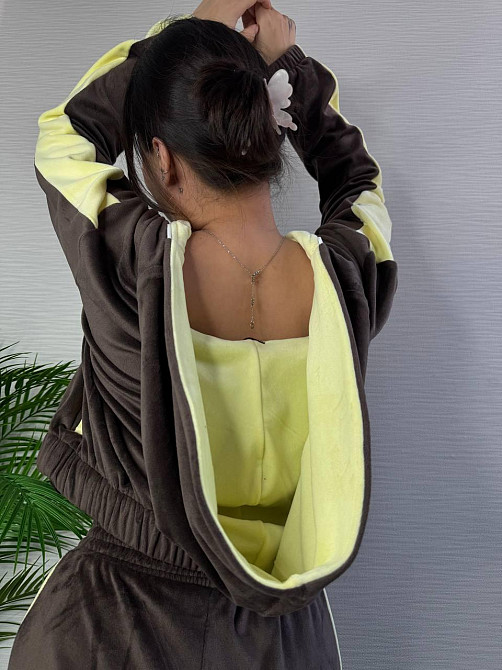 Жіночий стильний трендовий костюм для плюшевий велюр Шоколадний, 46/48 Одеса - фото 5