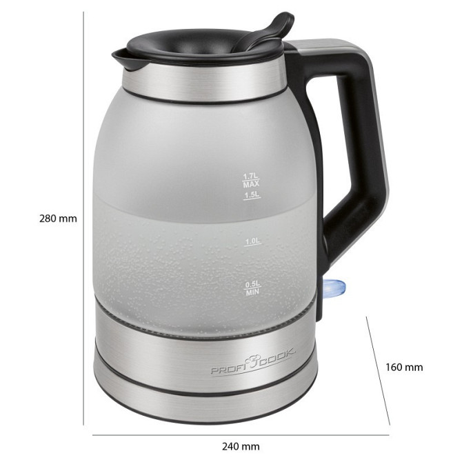 Электрический чайник стеклянный 1.7 литров с подсветкой Profi Cook PC-WKS (1215) 2200 Вт Нововолынск - изображение 7