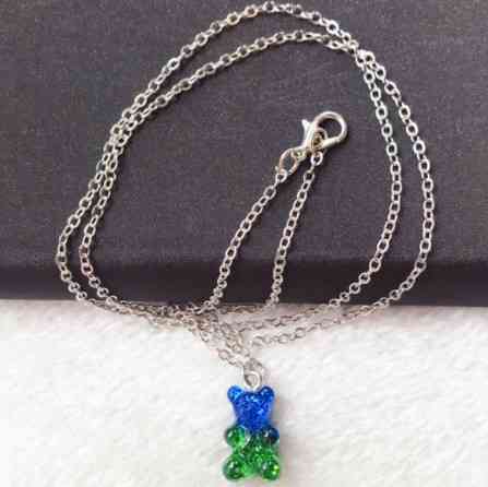 Подвеска с мишками, зеленый + синий - длина 50см, смола, цинковый сплав Киев