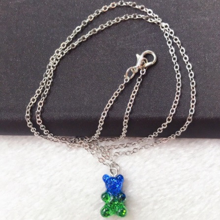 Підвіска дитяча з ведмедиком, зелений + синій - довжина цепочки 50см, смола, цинковий сплав Київ - фото 1