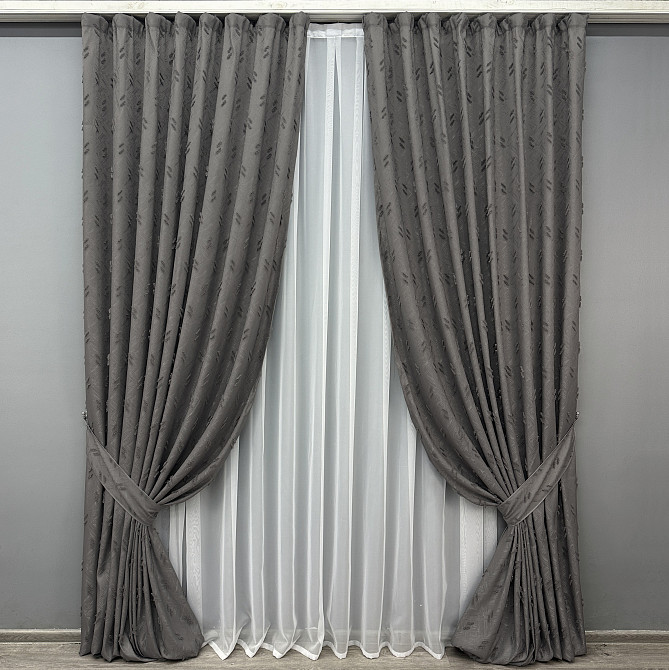Комплект штор VR-Textil Лен Букле № 1890ш Графитовый 150х290 см 2 шт (33-0924) Киев - изображение 2