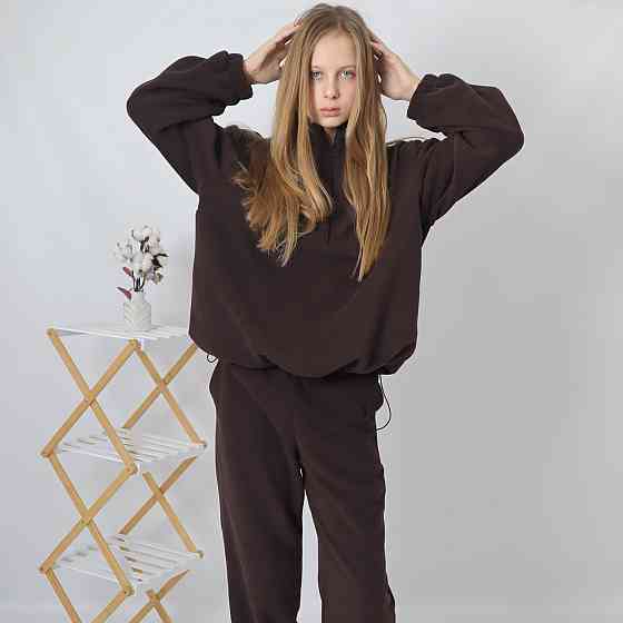 Дитячий флісовий теплий костюм на зиму (толстовка на затяжках+штани)  Шоколад Кам'янець-Подільський