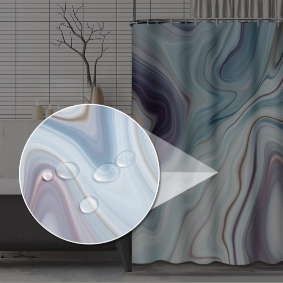 Шторка для ванної та душу з кільцями 180x180 см водовідштовхувальна, шторка для душової та ванної з гачками, мармурово-блакитна Кам'янець-Подільський