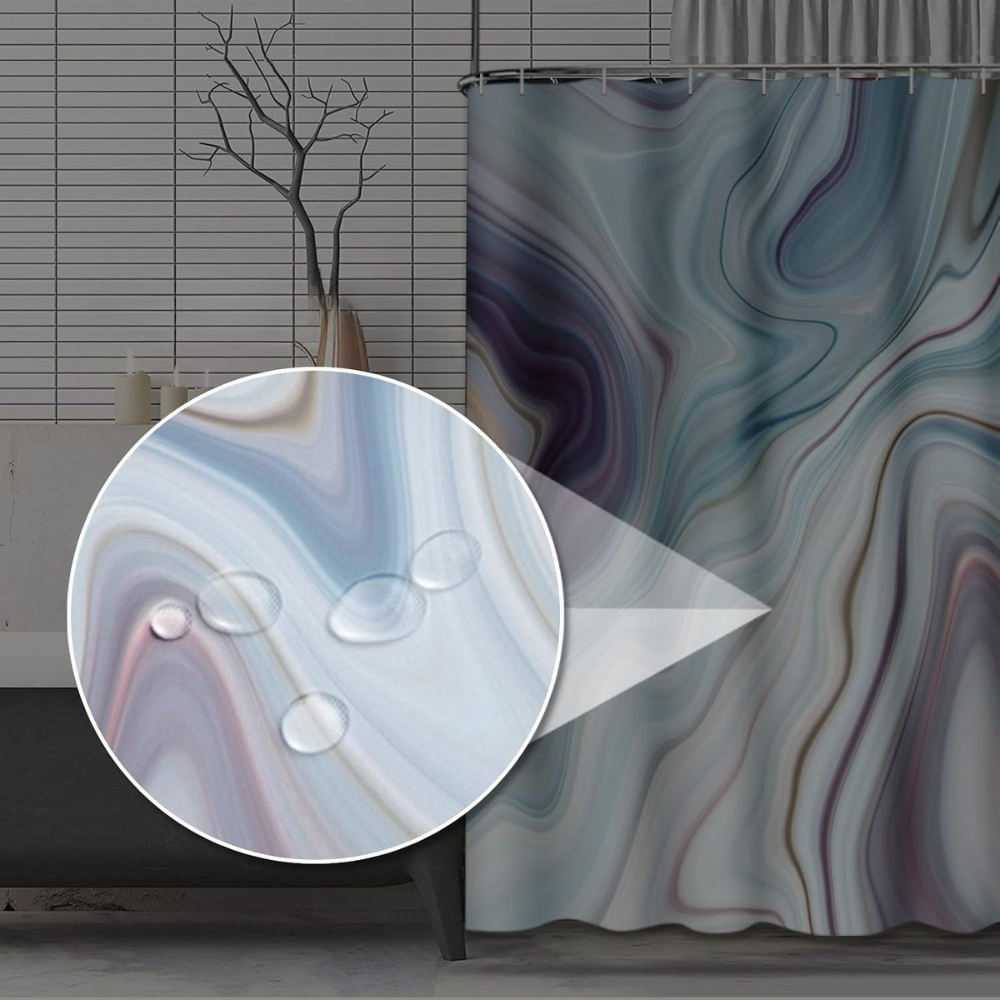 Шторка для ванной и душа с кольцами 180x180 см водоотталкивающая, шторка для душевой и ванной с крючками, мраморно-голубая Каменец-Подольский - изображение 4