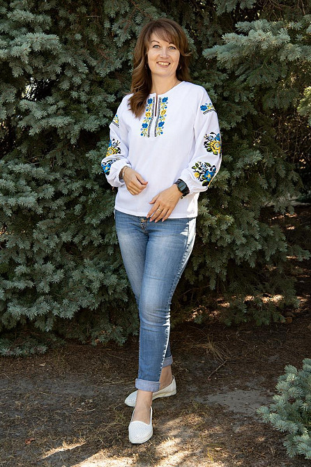 Вышиванка женская, льняная, белая, с длинным рукавом топ Киев - изображение 8