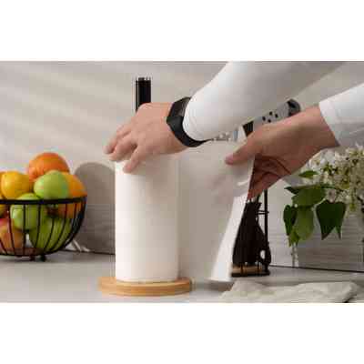 Держатель бумажных полотенец Ardesto Midori 15х34см, метал, бамбук, чорний (AR0913BB) Винница