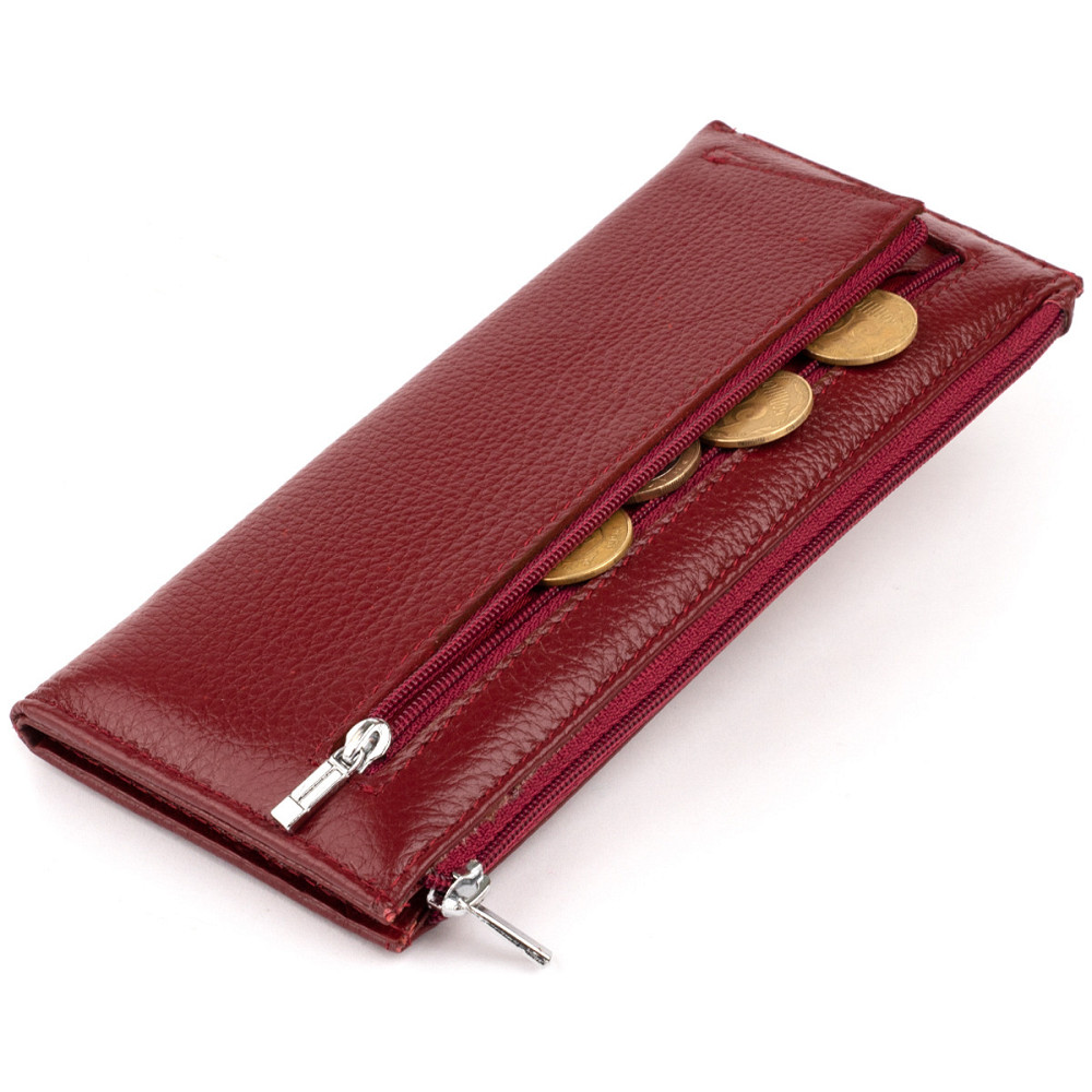 Горизонтальний тонкий гаманець зі шкіри жіночий ST Leather 19326 Бордовий Київ - фото 10