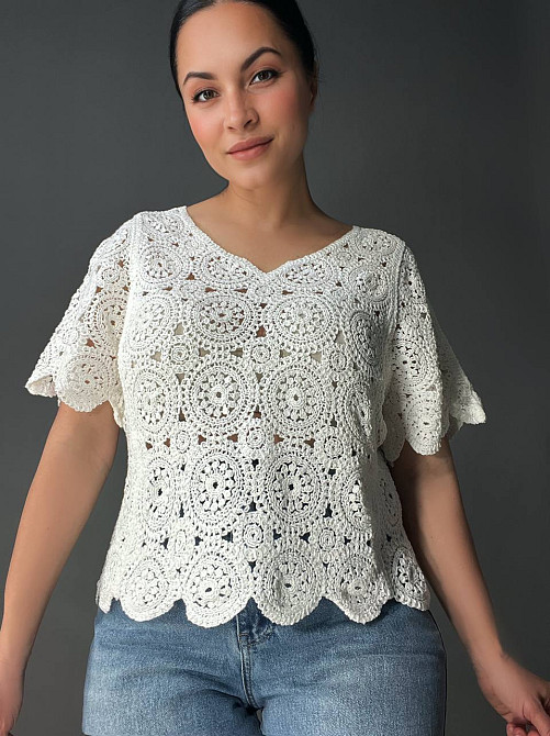 Блузка женская A-N 5303 кружевная вязаная с коротким рукавом, белый, one size Киев - изображение 11