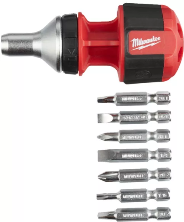 Профессиональная отвертка с трещоткой короткая универсальная MILWAUKEE 8 в 1 (4932471868) Киев