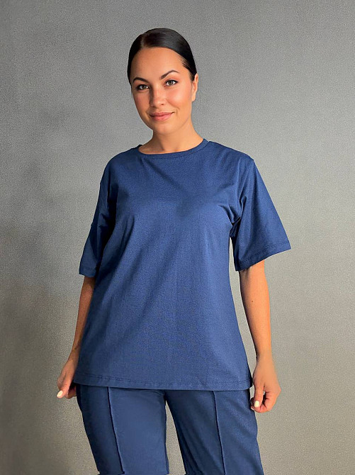 Костюм женский CAPPITONE 101212 оверсайз футболка и джогеры с нашивками темно синий, темно-синий, S Киев - изображение 5