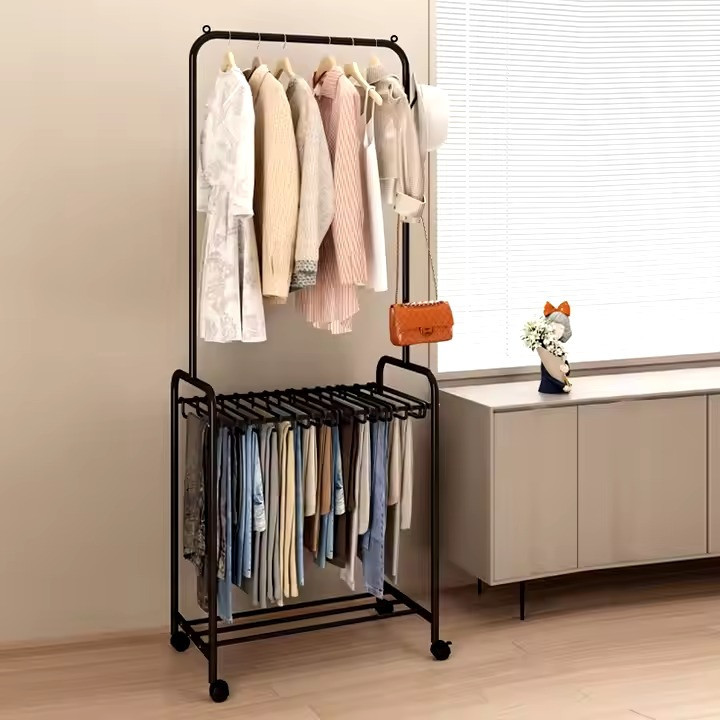 Стеллаж вешалка для штанов и одежды с обвувью и аксессуаров,передвижной с перекладиной для тремпелей,цвет Каменец-Подольский - изображение 2