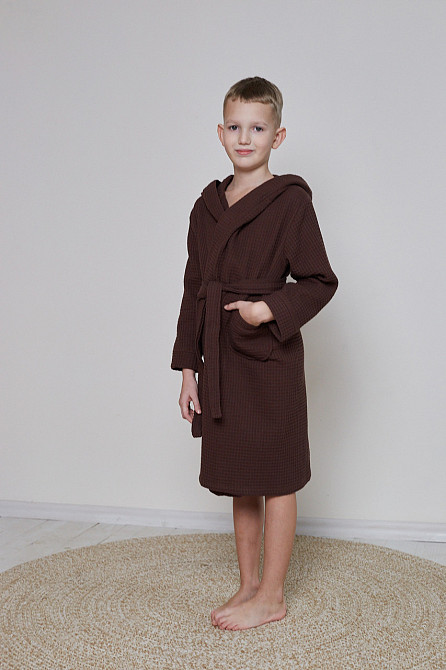 Халат детский вафельныйIdeal Textile с капюшоном Коричневый (56860670) Черновцы - изображение 2