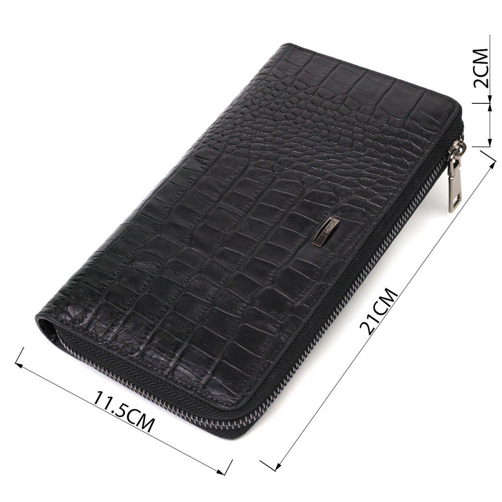 Добротний чоловічий клатч з одним відділенням з натуральної шкіри з тисненням під крокодила Чорний (BOND) Київ - фото 7