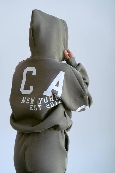 Женский стильный повседневный костюм Chicago с двойным капюшоном Хаки, 48/50 Одесса - изображение 4