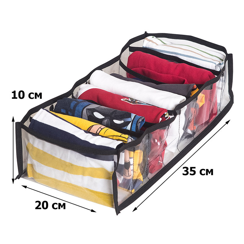 Прозрачный органайзер для трусиков и носков 8 ячеек M Pvh-m-black (Чёрный) Сумы - изображение 2