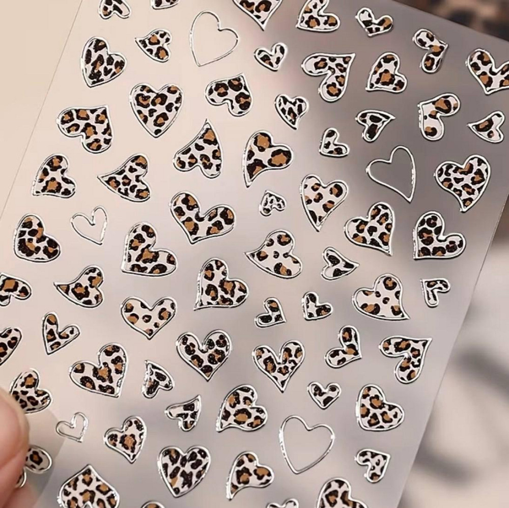 Наклейки для ногтей леопардовые сердца 3D, золотой декор маникюра, animal print nail art Киев - изображение 5