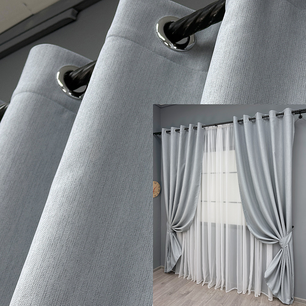 Комплект штор на люверсах VR-Textil Блекаут двосторонній Scandi № 1899ш Сіро-блакитний 150х250 см 2 шт (37-0306) Київ - фото 1